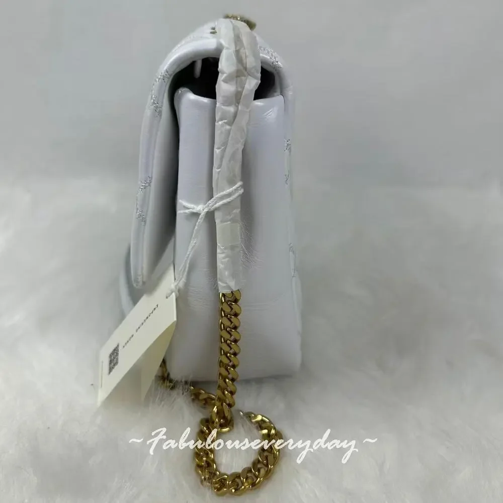 Tory Burch Willa Glazed Quilted Shoulder Bag Leather/White Chain Strap 156132